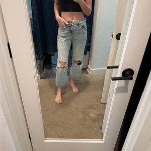 Express Light Blue Boyfriend Jeans with Knee Rips